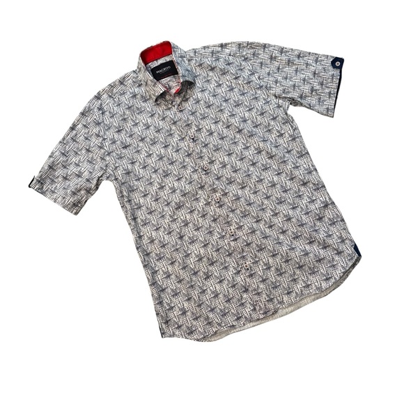 Maceoo Galileo Surge Blue Geometric Print Short Sleeve Button Down Shirt, Sz 3/M - Picture 6 of 15